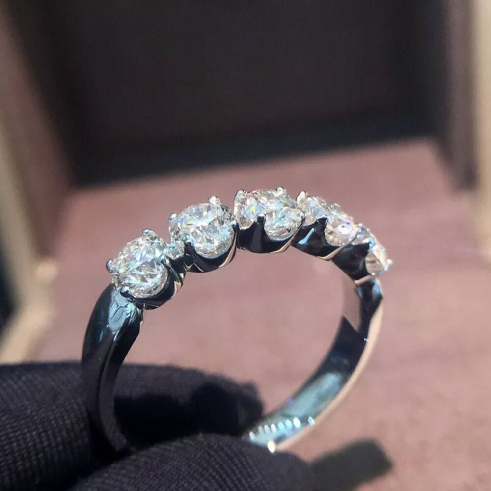 NEW 925 Sterling Silver Diamond Ring Band Round Cut Band - Picture 3 of 6